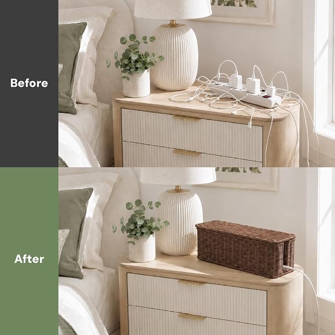 Cable Management Box, Handmade Rattan Cord Organizer for Power Strip | Open Slots Cord Hider for Power Strip, Router & USB Hub, Registered U.S. Design Patent - Image 5