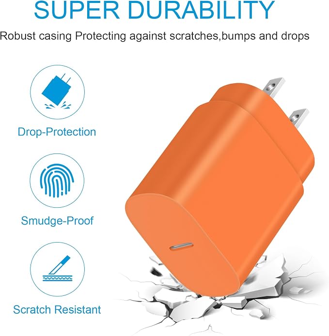Type C Charger Fast Charging,USB C Charger,25W Samsung Super Fast Charger | for Samsung Galaxy S26/S25/S24/iPhone 17/16/15 Series,Android,with 6FT Extra Long USB C Cable (2-Pack with 2 Cable Orange) - Image 2