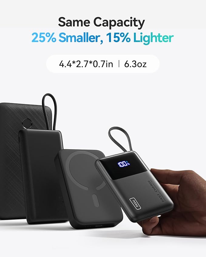 INIU Portable Charger, Smaller 45W Fast Charging Power Bank, 10000mAh Black | Flight-Safe for Travel, Built in USB C Cable, LED Display, Battery Pack for iPhone 17 16 Pro, Samsung S26, iPad etc - Image 3