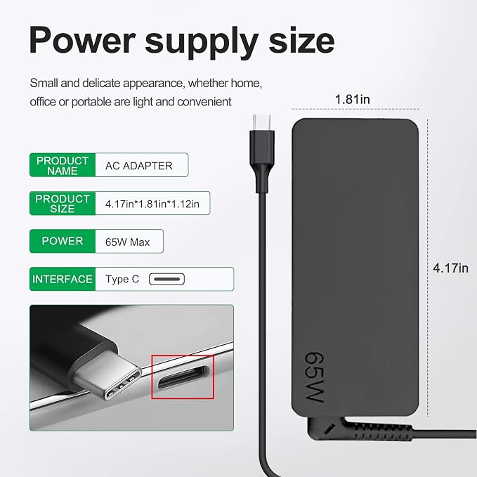 Dzytnsy 65W USB C Charger Compatible with Lenovo Thinkpad/Yoga/Chromebook Laptop Computer 65W 45W USB C Fast Power Adapter - Image 6