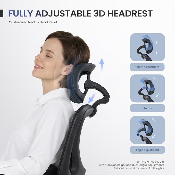 MALOL Ergonomic Mesh Office Chair with Footrest, Executive High Back Computer Desk Chair with 3D Adjustable Headrest & 5-Level Lumbar Support, Tilt Lock, 3D Arms, 300LBS, Z-Black - Image 6
