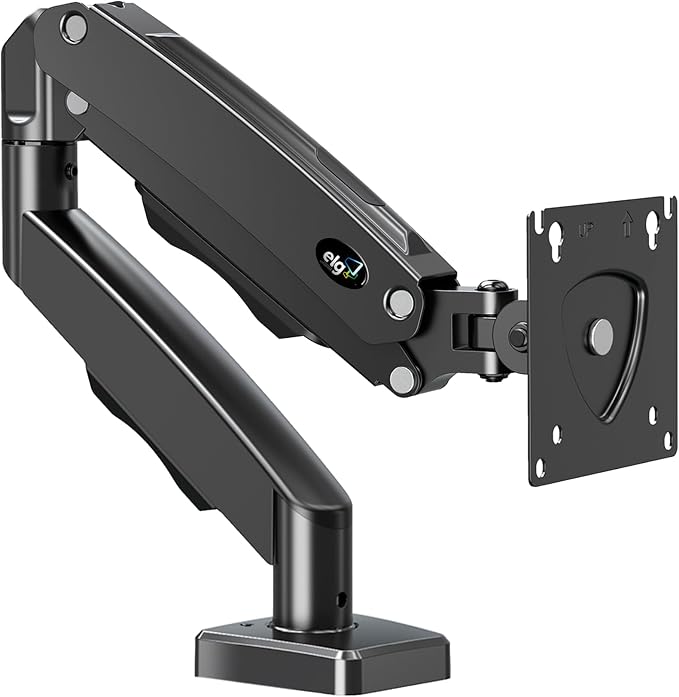 ELG Gas Spring Monitor Arm, Full Motion, 20.9" Reach, 17-35" Screens 19.8 lbs, +85°/-30° Tilt, 360° Rotation, C-Clamp & Grommet, VESA 75x75 to 100x100mm, Cable Organizer, Black by ELG