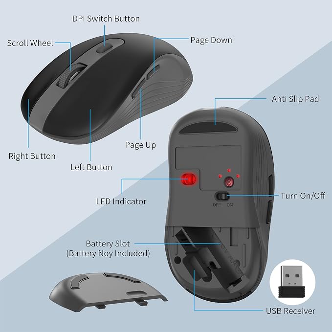 Wireless Keyboard and Mouse Combo, MARVO 2.4G Ergonomic Wireless Computer Keyboard with Phone Tablet Holder, Silent Mouse with 6 Button, Compatible with MacBook, Windows (Grey) - Image 6