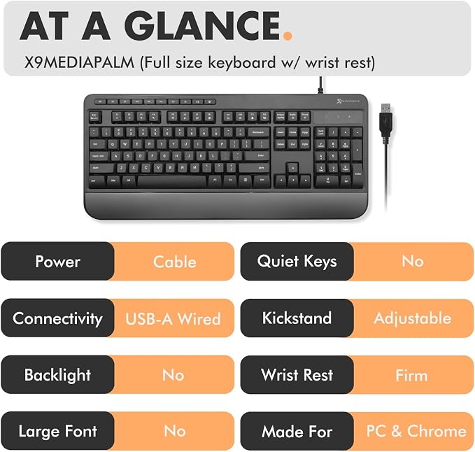 X9 Wired Ergonomic Keyboard - Comfortable Typing - Ergonomic Full Size USB Keyboard with Wrist Rest, Number Pad, Multimedia and 114 Keys - External Computer Keyboard for Laptop, Desktop and Office PC - Image 7