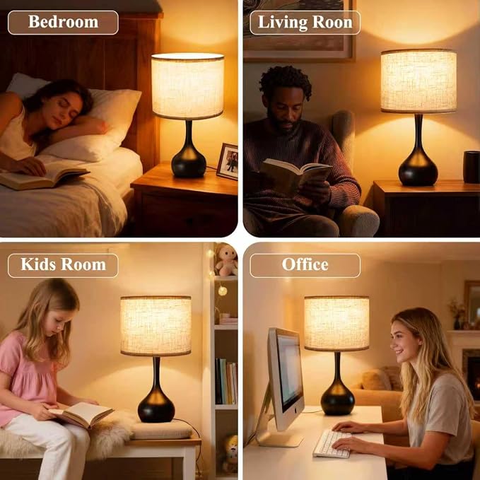 ONEWISH Touch Bedside Lamp for Bedroom, 3-Way Dimmable Table Lamps for Nightstand with Cylindrical Fabric Shade, Desk Lamp for Living Room, End Tables, Home Office - Image 5
