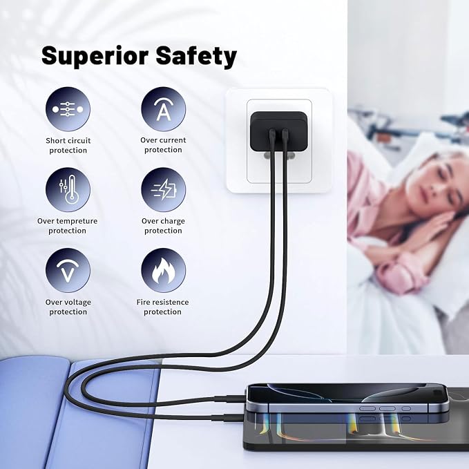 45W Super Fast Charger Type C, 2 Pack 35W+10W USB C Charging Block | With 4FT+6FT Type C Cables Works for S amsung G alaxy S25 S24+/UltraS23/S22/S21/S20/Note10/20 i Phone 17/16/15 USB C Charger - Image 3