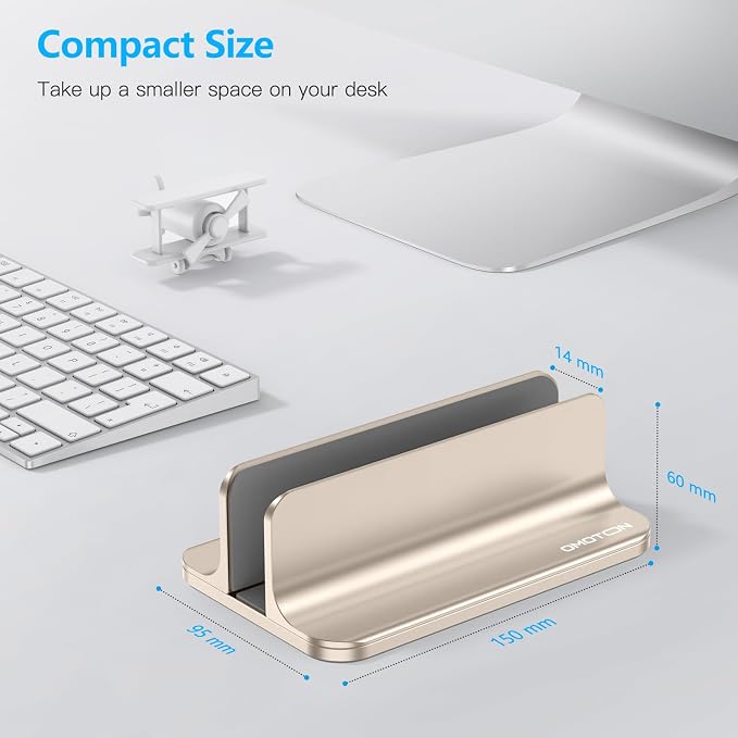 OMOTON Vertical Laptop Stand Holder, Adjustable Dock for MacBook, Starlight | Aluminum Stand for MacBook Stand, Fits Chromebook & Gaming Laptops up to 17.3 in, Office Desk Organization, Space-Saving - Image 3