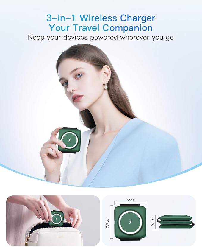 Iseyyox 3 in 1 Wireless Charger for iPhone - Foldable Charging Station Travel Charging Dock Compatible with iPhone 17 16 15 14 13 12 Pro Max Plus Watch & Airpods - Image 9