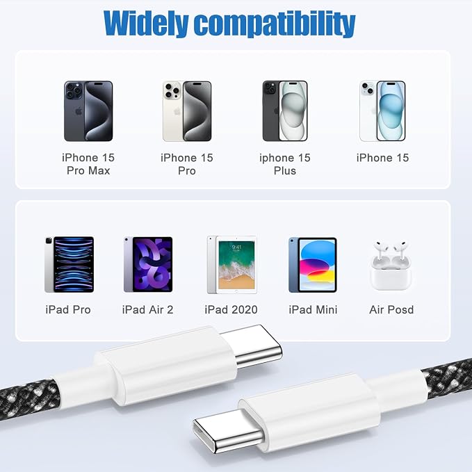 USB C to C Charging Cable 10ft, 60W Fast Type C to C Charger Cord Long for Apple iPhone 17 Pro Max/17 Air/16 Pro Max/15 Plus, MacBook Pro 2021/2020/2019,iPad 12.9/11 inch/Mini/Air 5/4,Samsung Galaxy - Image 6