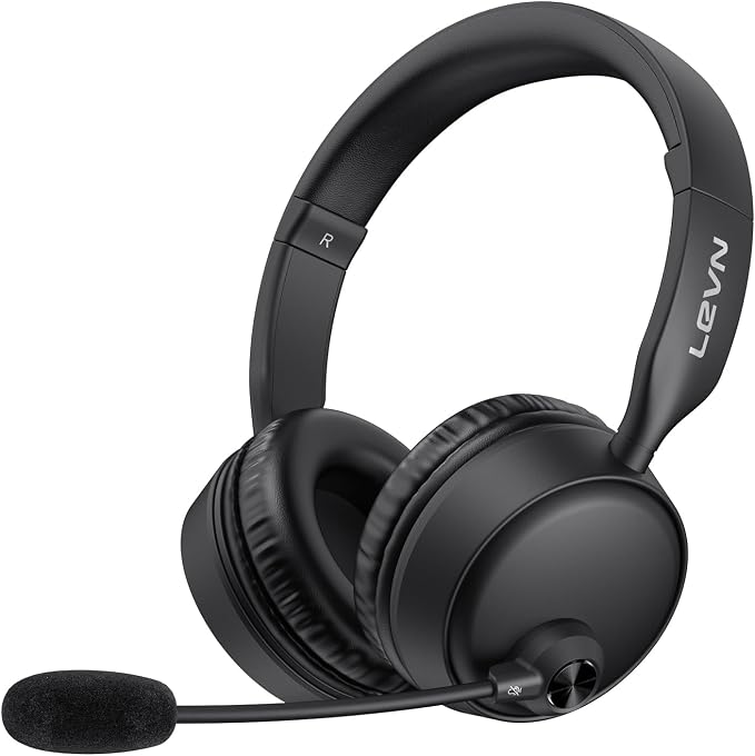 Wireless Headset with Mic for Work, Wireless Headset with Microphone AI Noise Cancelling, Bluetooth 5.3, 60H Battery, Mute Button, Comfortable Over Ear Headphones for PC, Laptop, Call Center, Office by LEVN