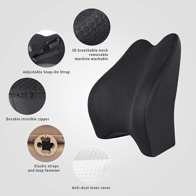 Memory Foam Lumbar Support Pillow for Car - Back Support for Car Seat (Black) - Image 2