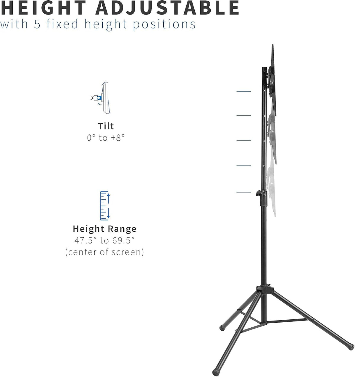 VIVO Tripod 32 to 55 inch LCD LED Flat Screen TV Display Floor Stand, Portable Height Adjustable Mount, Black, STAND-TV55T - Image 3
