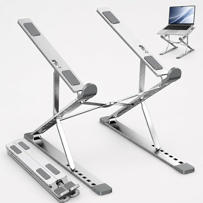 Adjustable Foldable Portable Laptop Stand for Desk Silver | Computer stand ;Portable notebook riser; foldable computer holder for 10–15 inch devices. by Unknown