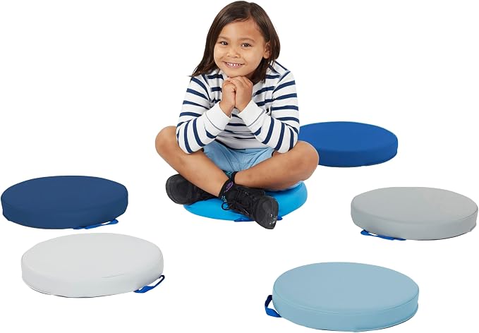 Factory Direct Partners SoftScape 15 inch Round Classroom Floor Cushions with Handles Flexible Seating for Daycare, Preschool, Playroom 2 inch Thick Deluxe Foam (6-Piece) - Navy/Powder Blue - Image 2