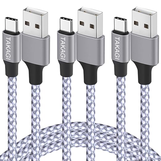 USB C Cable Fast Charging Nylon Braided 3Pack 6ft USB A to Type C Cord | USB C Charger Data Sync Transfer for iPhone 17 Pro Max/17 Air/16 Pro Max/16 Plus/15 Pro/iPad Pro Air Mini Galaxy S20 (White) by iPhoneChargerTAKAGI