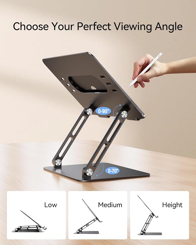 Orlian Foldable Aluminum Laptop Stand Up to 17.3" Laptops, Height Adjustable Portable Ergonomic Computer Holder, Space Saving Desk with Heat Dissipation. Compatible with MacBook/Dell/HP etc, Black - Image 5