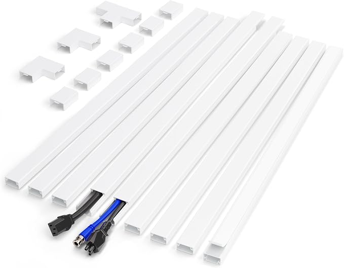 132in Cord Hider Kit, Self-Adhesive Cord Cover for 2 Wires on Wall | White Cable Raceway Kit, Convenient Wall Wire Hider Cable Hider, Cable Management Kit, Wire Covers for Cords, W0.85in H0.5in by YCLYC