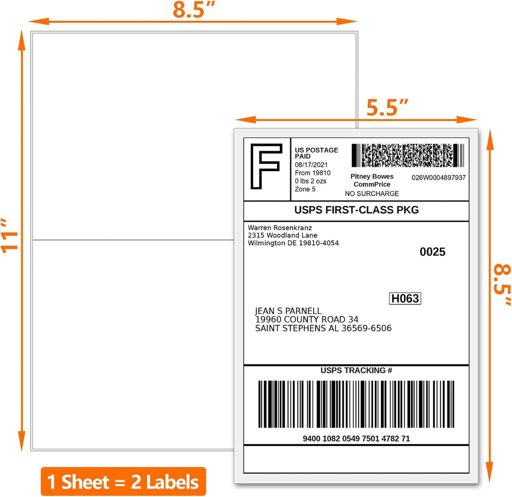 100 Half Sheet Shipping Labels 5-1/2" X 8-1/2" Address Blank Labels Laser/Ink Jet - Image 5