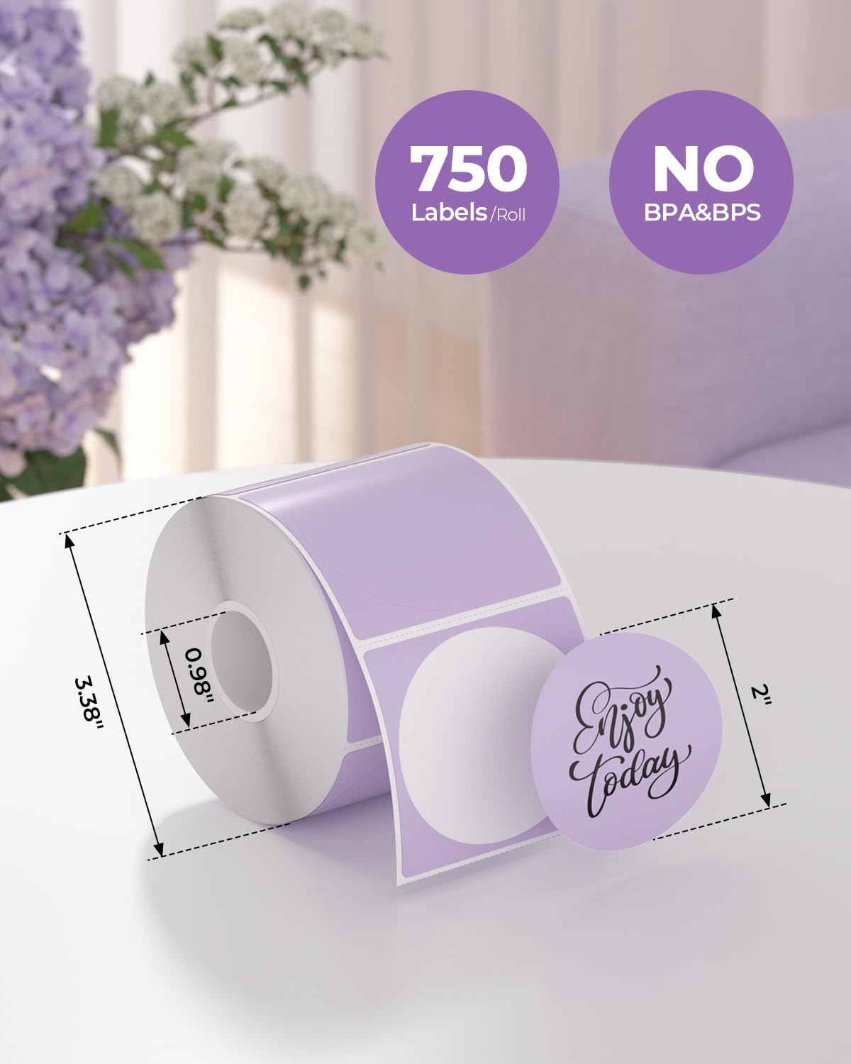 MUNBYN 2 Inch Purple Circle Thermal Labels for Business, 750 Sheets/1 Roll - Image 2