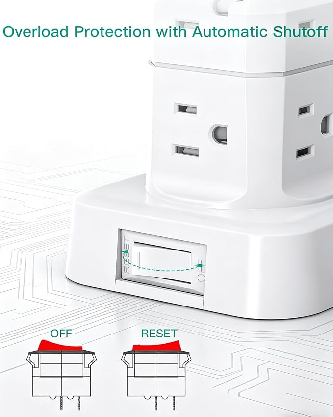 Surge Protector Power Strip Tower, 10FT Extension Cord, Slim Flat Plug | Office Desk Supplies, with Multiple Outlets(12 AC Outlets), 1875W/15A Overload Protection, Dorm Room Essentials - Image 7
