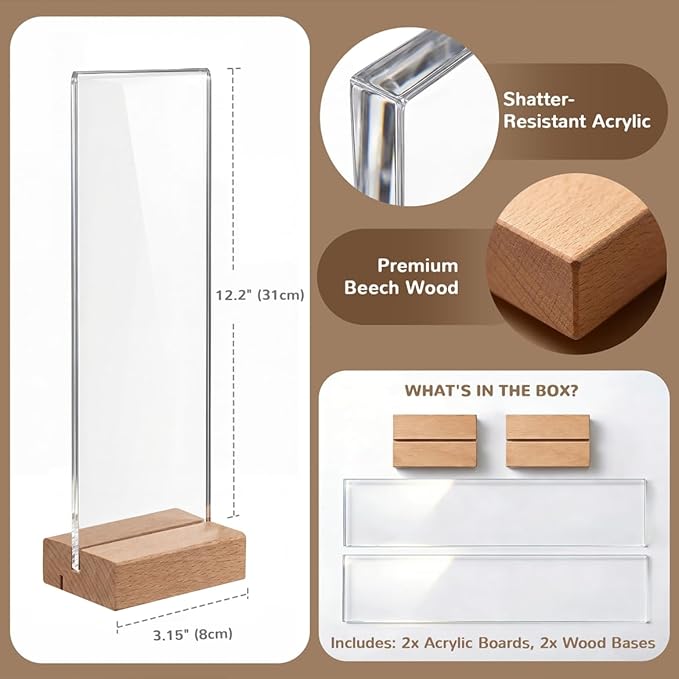 2 Pack Monitor Memo Board, Freestanding Acrylic Sticky Note Holder | No adhesive: 12.2 in acrylic board lifts off a weighted 3.15 in wood base; sits beside curved, bezel-less or dual monitors - Image 5