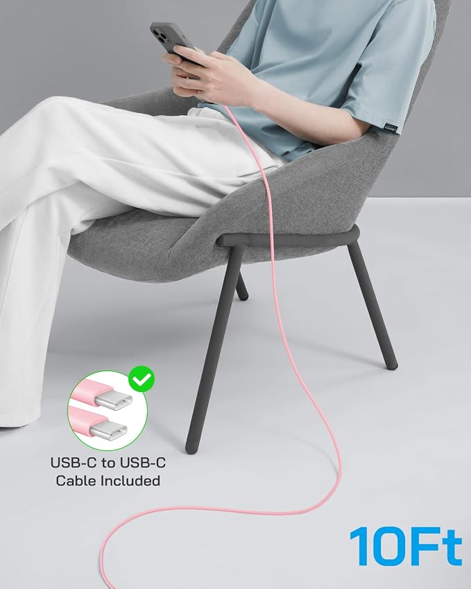 20W Fast Charger for iPhone 17/16/15 with 10FT Cable [3-Pack] - Light Pink | USB-C Wall Charger & C-to-C Cable, Compatible with iPhone 17/16/15 Series, USB-C iPad Pro/Air/Mini & More - Image 6