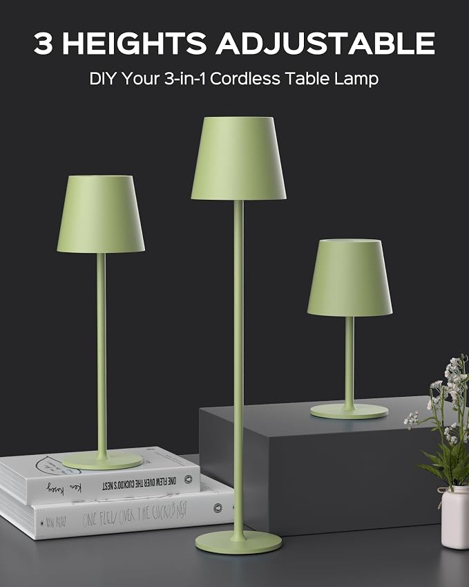JACKYLED Cordless Table Lamps Rechargeable, 3 Adjustable Height, 5000 Capactiy Operated, 3 Colors Smooth Dimming, Portable LED W - Image 3