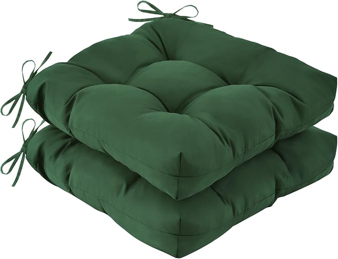 IASEAHK Outdoor Chair Cushions Set of 2, 17" x 17" x 4", Waterproof Outdoor Seat Cushions for Patio Furniture, Fade-Resistant Patio Chair Cushion, Dining Wicker Chair Pads for Porch Garden, Dark Green by IASEAHK
