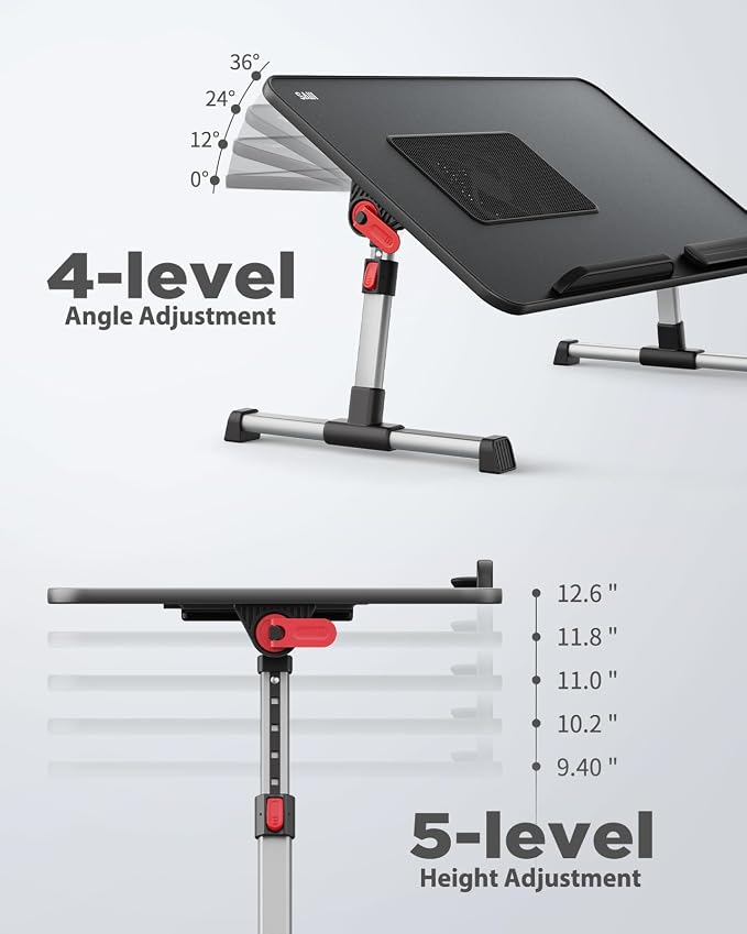 Laptop Desk for Bed with Cooling Fan, SAIJI Lap Desk Tray Table | Height & Angle Adjustable Laptop Stand for Bed, Lightweight Foldable Portable Computer Table for Couch Sofa Chair Floor Desk - Image 5