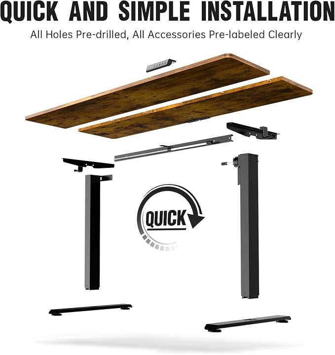 Veken 63×27.6 Inch Large Electric Standing Desk, Gaming Table, Brown | Height Adjustable Sit Stand Up Computer Tables for Home Office, Study , Writing, Suit students, employees and group work - Image 4