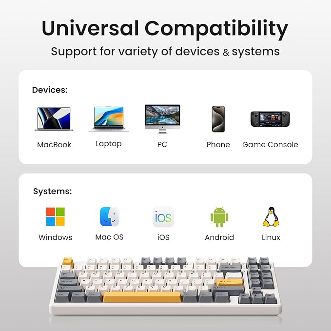 Kisnt KN85 Wireless Mechanical Keyboard, 75% Layout, Bluetooth/2.4GHz/USB-C, Custom RGB Backlit, Hot-Swappable Linear Switch, Creamy Sound for Gaming/Typing (Retro Beige) - Image 6