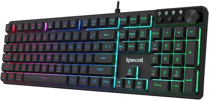 Redragon K521-E Gaming Keyboard with Knob, RGB 104 Keys Wired Keyboard | Mechanical Feeling Keyboard, 12 Multimedia Keys, Anti-Ghosting, Programmable Software, Compatible with PC, PS4/5, Xbox by REDRAGON