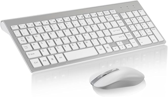 cimetech Wireless Keyboard and Mouse Combo - Silver White | Compact quite scissor-switch keyboard with optical mouse, includes USB-A Nano Receiver, for Computer,Mac,Laptop,PC,Windows by cimetech