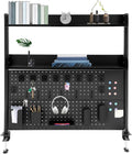 Clamp on Desk Shelf with Pegboard, Desk Extender Pegboard Workstation, Desktop Bookshelf Storage Shelves for Home Office Dorm, 37.4in (Black) by lxrnqcey