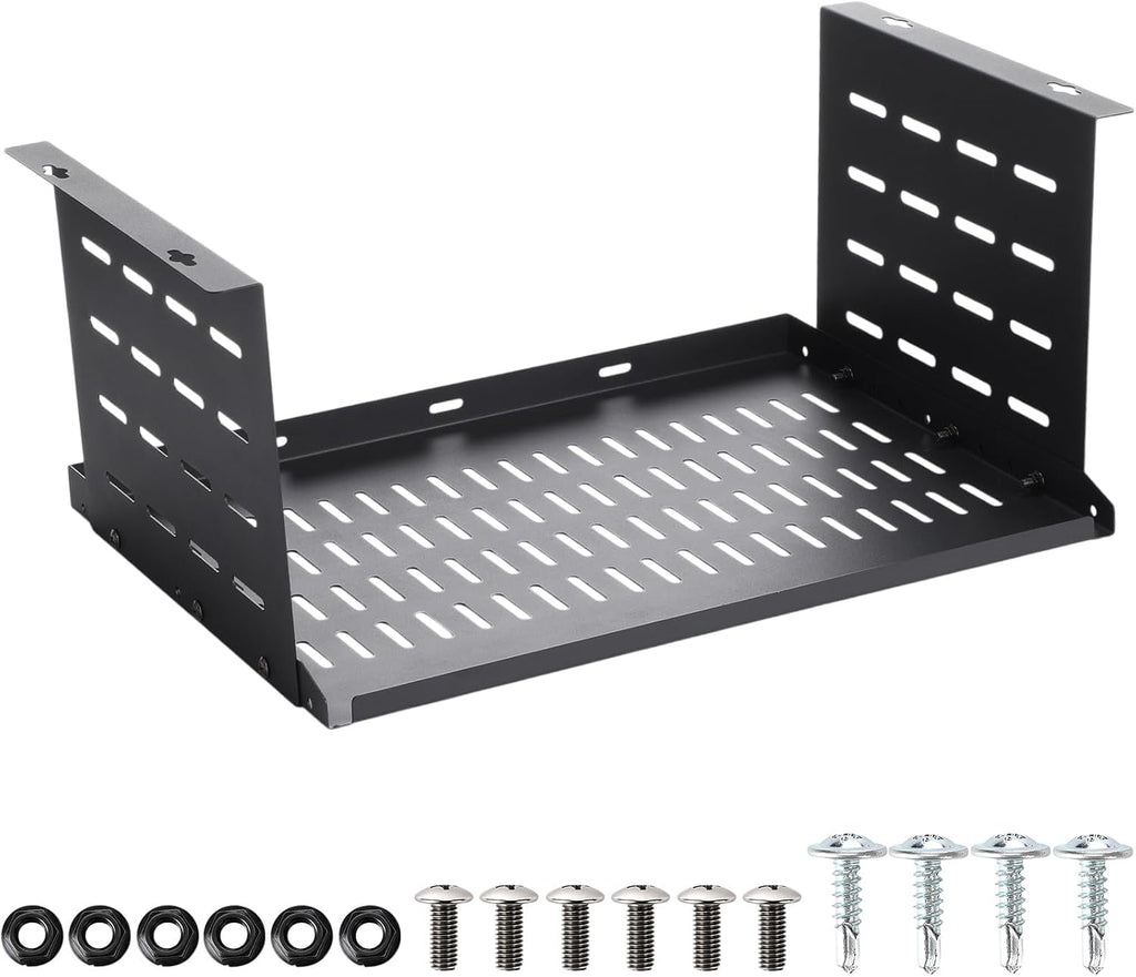 Under Desk Computer Mount for Small Form Factor Sff Computers and Pcs, Using Space 16.7" x H 8" x D 12" Mount Shelf Organizer for Office Home Workstation Gaming Stand up Desk by Otoolling