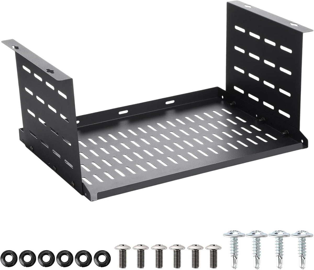 Under Desk Computer Mount for Small Form Factor Sff Computers and Pcs, Using Space 16.7" x H 8" x D 12" Mount Shelf Organizer for Office Home Workstation Gaming Stand up Desk by Otoolling