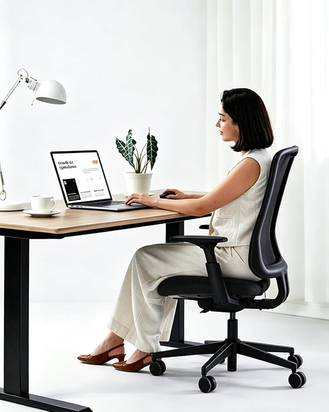 ProtoArc Flexer Ergonomic Office Chair for Women, Black | Foam Sliding Seat, Airflow Mesh Back, Hair-proof Casters, Easy Assembly, Fits 5'1"-6'0", Sleek Minimalist, for Small Spaces by ProtoArc