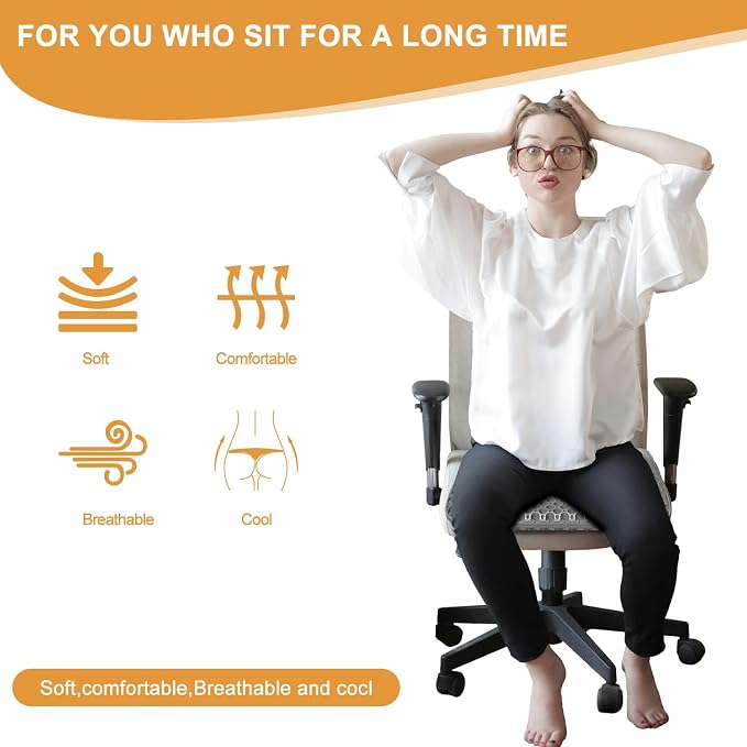 EVEME Large Gel Seat Cushion for Long Sitting with Non-Slip Cover,Soft & Breathable,Seat Cushion for Chair,Car,Office,Desk Chair,Wheelchair - Image 6