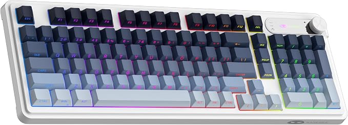 MageGee GK960 Wireless Keyboard, 98 Keys Tri-Mode BT/2.4G/Wired Membrane Gaming Keyboard, RGB Creamy Keyboard with Number Pad, Knob Control, Side Printed Keycaps, 4000mAh Battery - Black & Blue - Image 8