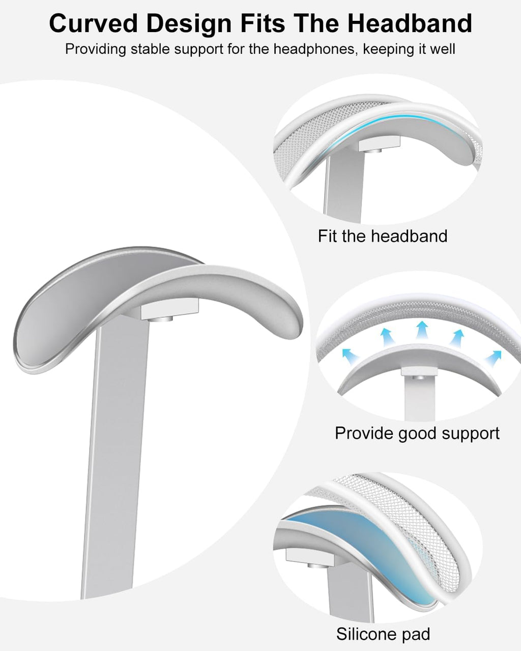 VICHYIE Headphone Stand, Headset Holder for Desk - Silver White - Image 3