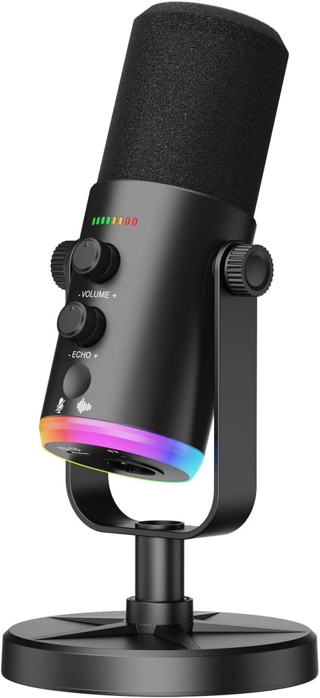 Dynamic Microphone, USB-C/XLR Podcast Recording PC Microphone for Podcast Recording Streaming Gaming with RGB Light, Mute Button, Desktop Stand, Headphones Jack, Vocal Mic for Singing Tiktok YouTube by Voijump