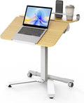 ROMOON Rolling Standing Desk with Wheels, Sit-Stand Portable Laptop Cart | Height Adjustable Mobile Desk with Tilt Top, Storage, 24" Computer Table for Home Office, Bedroom, Small Spaces, Natural Oak by ROMOON