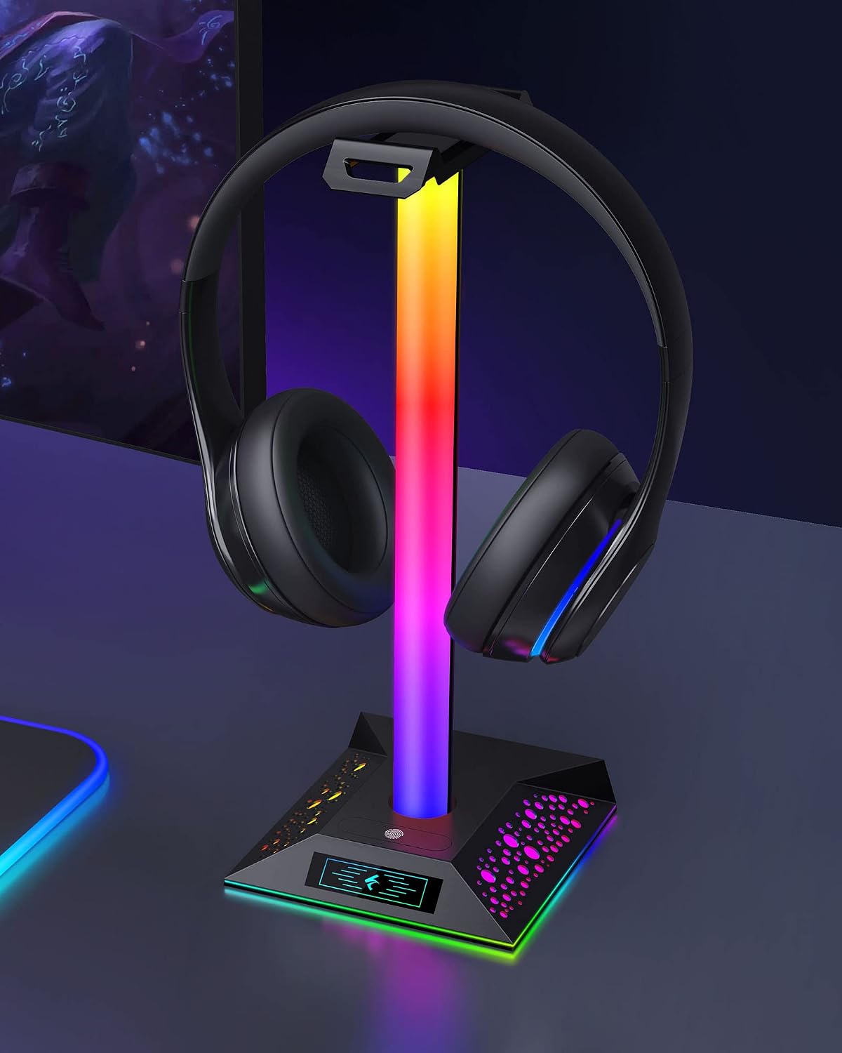 Hcman Headphone Stand Gaming Headset Holder RGB PC Gaming Accessories for Desk, Cool LED Headset Stand with 2 USB Charger for Gamer, Black - Image 8