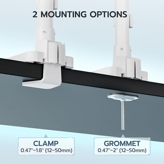 ARES WING Dual Monitor Mount for 17-49 Inch Screen, White | Ultrawide Heavy Duty Computer Monitor Arm Desk Mount for Curved Screen, Gas Spring Adjustable Vesa Stand - Image 6