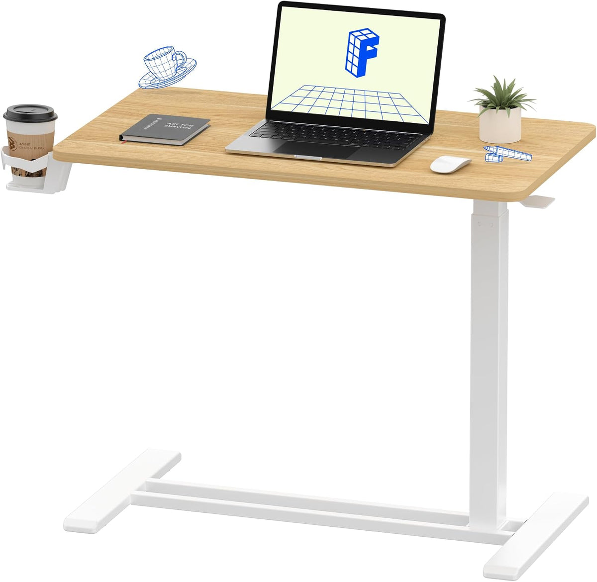 FLEXISPOT H7 32" Pneumatic Height-Adjustable Overbed Table with Wheels by FLEXISPOT
