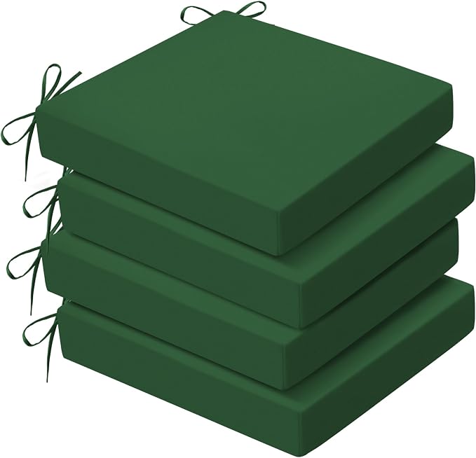 Outdoor Chair Cushions Set of 4, 19x19x3Inch Waterproof & Fade Resistant Patio Furniture Seat Cushions with Ties, Square Outdoor Dining Chair Cushions for Lawn, Garden, Deck&Yard, Forest Green by Zonamat