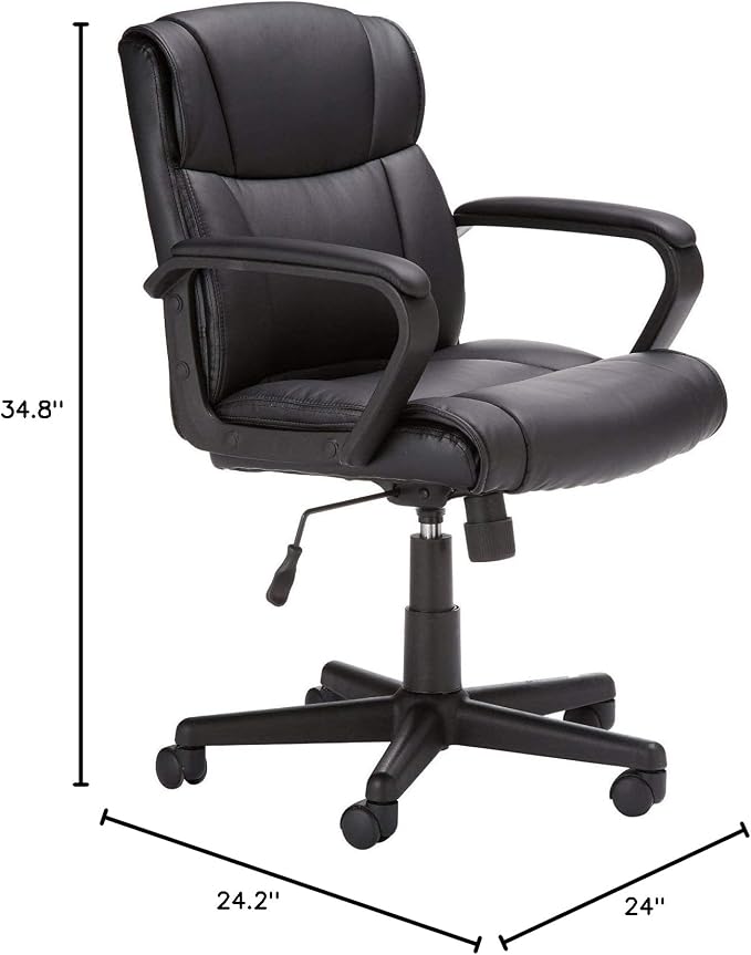 Amazon Basics Office Task Chair with Adjustable Height, 360° Swivel, Padded Armrests, Mid-Back, Rolling, 275 Pound Capacity, 24.2"D x 24"W x 34.8"H, Black Faux Leather - Image 7