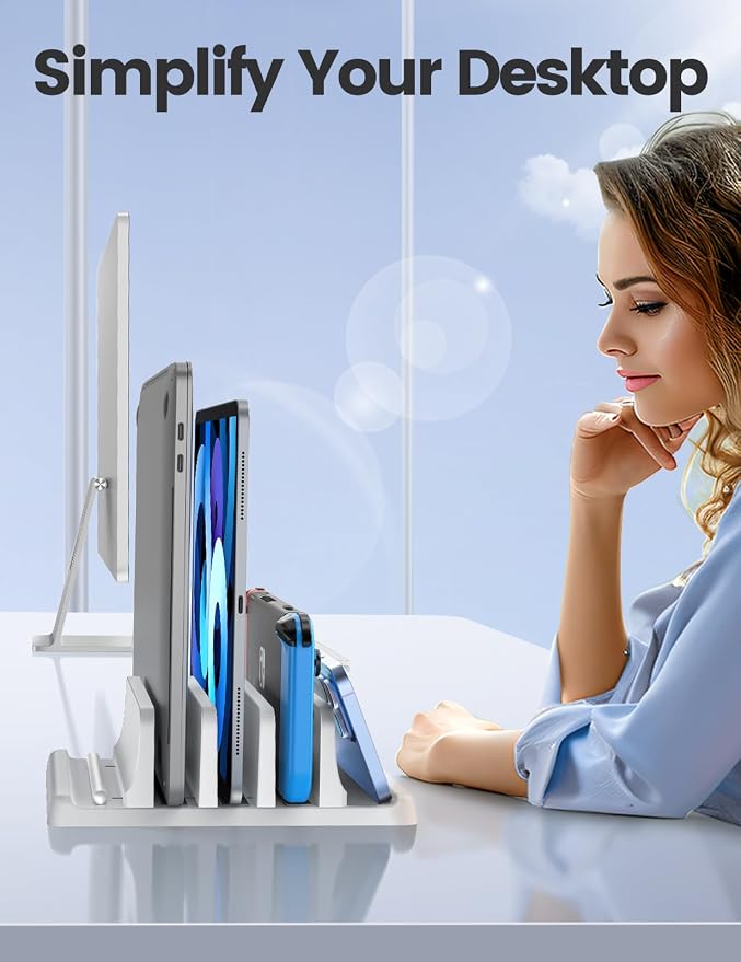 Vaydeer 3-Slot Vertical Laptop Stand Made of Premium ABS Plastics 5 in 1 Design Space-Saving Adjustable Desk Organizer for All MacBook/Chromebook/Surface (White) - Image 6