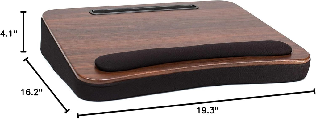 Multi Tasking Lap Desk with Memory Foam Cushion | Tablet Slot | Fits Laptops Up to 17" | Tablets Up to 9.6" | Black | Walnut Wood Top | Computer Lap Tray - Image 6