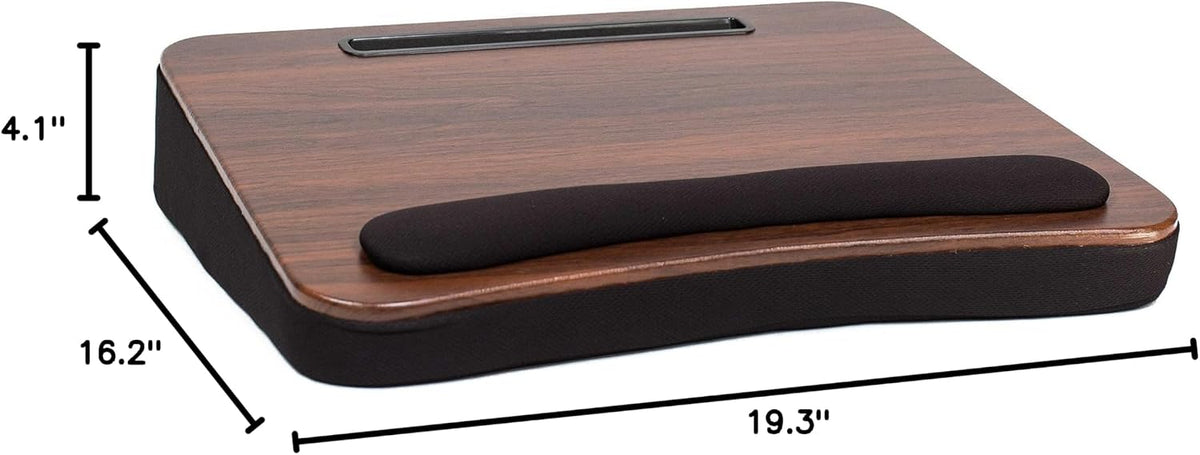 Multi Tasking Lap Desk with Memory Foam Cushion | Tablet Slot | Fits Laptops Up to 17" | Tablets Up to 9.6" | Black | Walnut Wood Top | Computer Lap Tray - Image 6